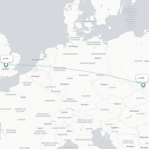 Mapa lotu bezpośredniego Londyn – Kraków