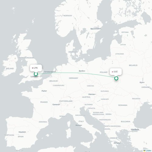 Mapa lotu bezpośredniego Londyn – Lublin