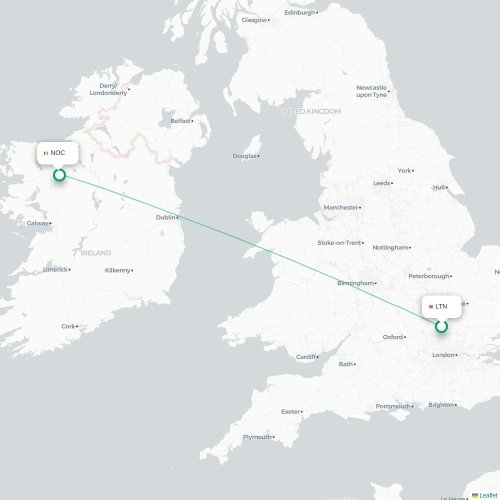 Mapa lotu bezpośredniego Londyn – Knock