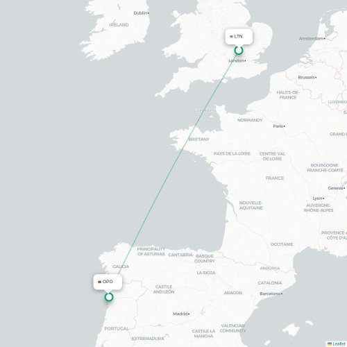 London - Porto karta över direktflyg