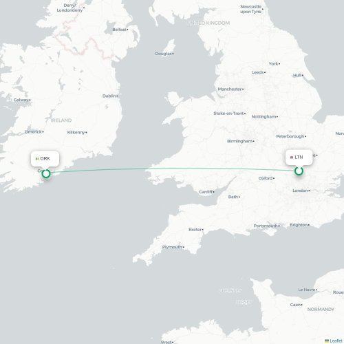 Mapa lotu bezpośredniego Londyn – Cork