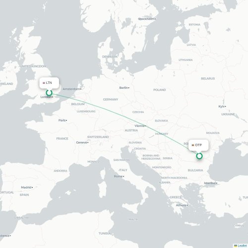 Mapa de vuelo directo Londres - Bucarest