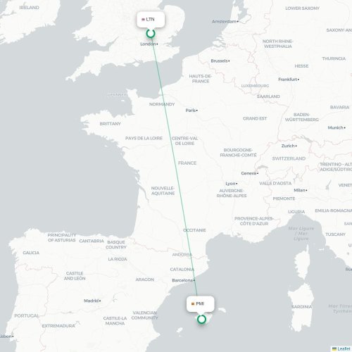 Londres - Palma de Majorque carte du vol direct