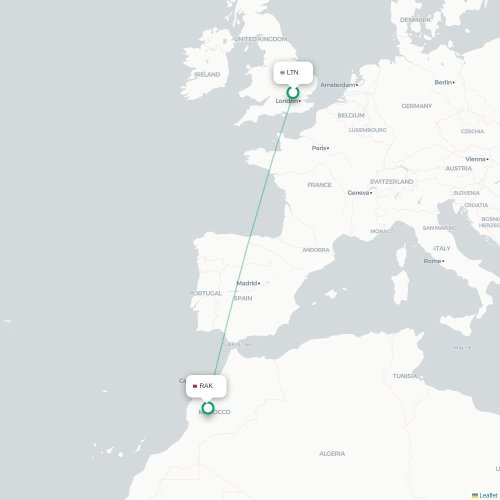 Mapa de vuelo directo Londres - Marrakech