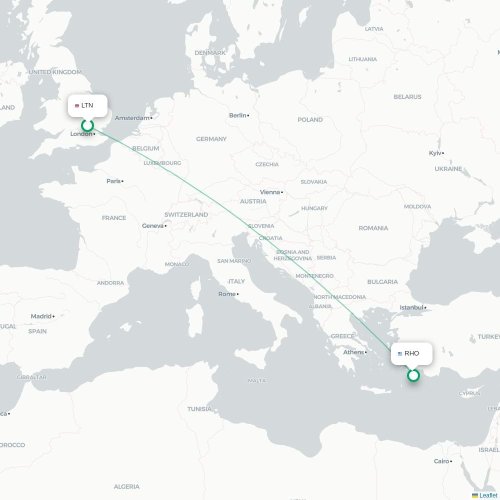 Mapa de vuelo directo Londres - Rodas