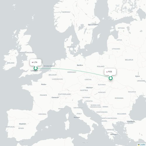 Mapa lotu bezpośredniego Londyn – Rzeszów