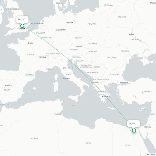 Mapa de vuelo directo Londres - Guiza