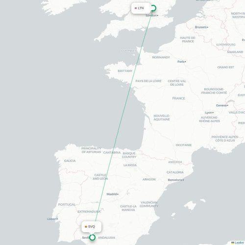 Londres - Séville carte du vol direct