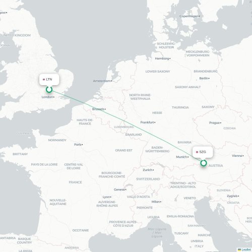 London - Salzburg karta över direktflyg