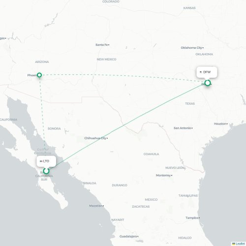Mapa de vuelo directo Loreto - Dallas
