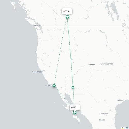 Mapa de vuelo directo Loreto - Calgary