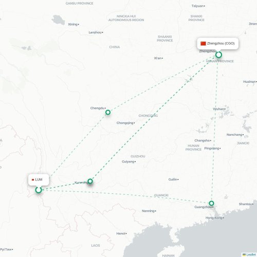 Mapa lotu bezpośredniego Dehong – Czengczou
