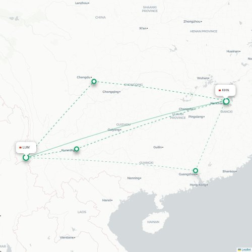Mapa lotu bezpośredniego Dehong – Nanchang