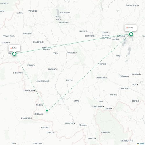 Mapa lotu bezpośredniego Dehong – Kunming