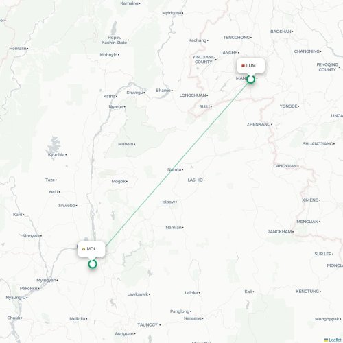Mapa lotu bezpośredniego Dehong – Mandalaj