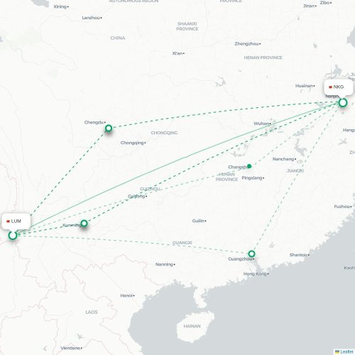 Mapa lotu bezpośredniego Dehong – Nankin
