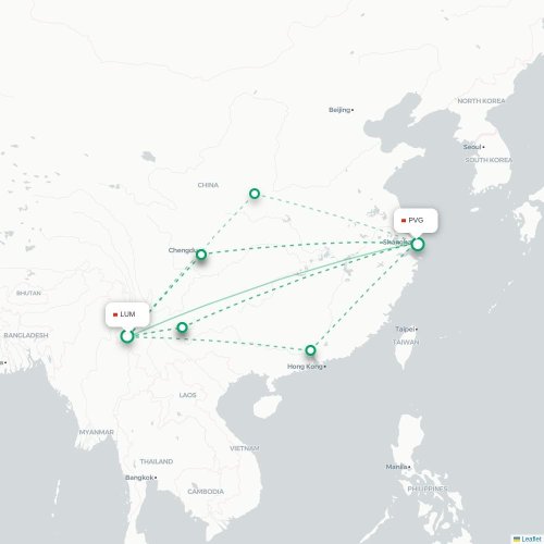 Mapa lotu bezpośredniego Dehong – Szanghaj