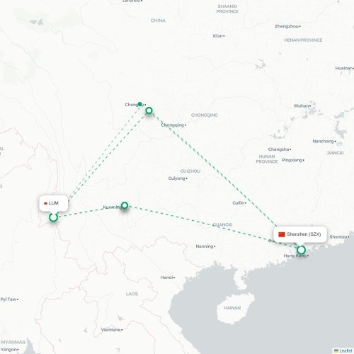 Mapa lotu bezpośredniego Dehong – Shenzhen