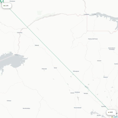Mapa lotu bezpośredniego Lusaka – Harare