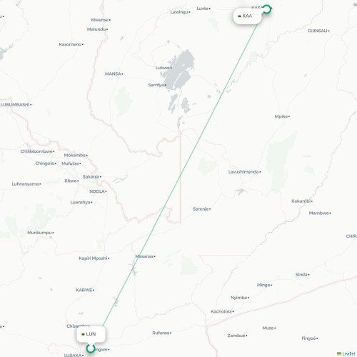 Mapa lotu bezpośredniego Lusaka – Kasama