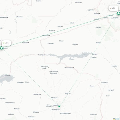 Lusaka - Lilongwe karta över direktflyg