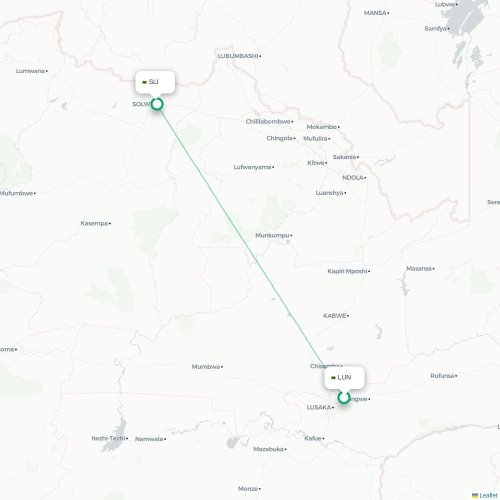 Mapa lotu bezpośredniego Lusaka – Solwezi