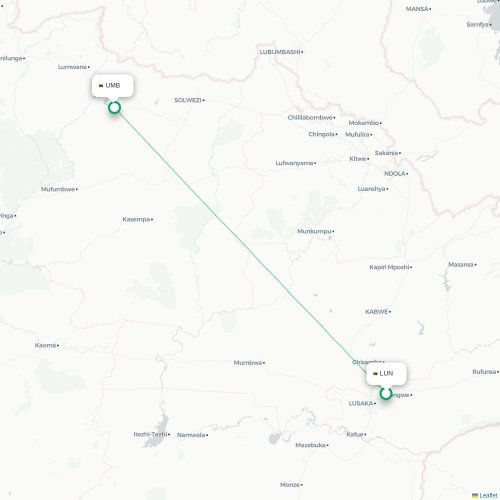 Mapa lotu bezpośredniego Lusaka – Kalumbila