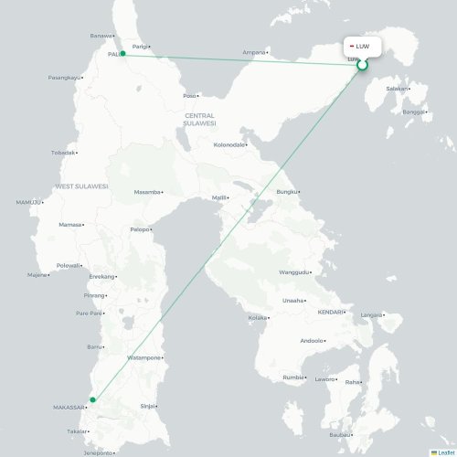 Mapa lotu bezpośredniego Luwuk – Makasar