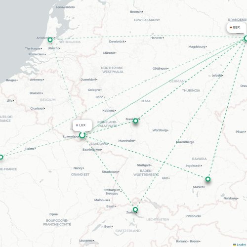 Mapa de vuelo directo Luxemburgo - Berlín