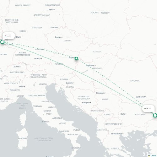 Mapa de vuelo directo Luxemburgo - Burgas