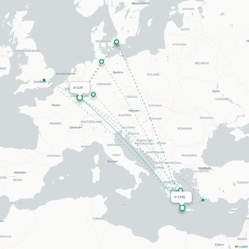 Mapa de vuelo directo Luxemburgo - La Canea