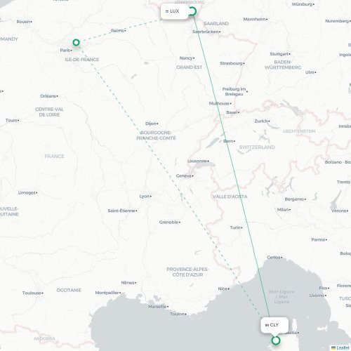 Mapa de vuelo directo Luxemburgo - Calvi