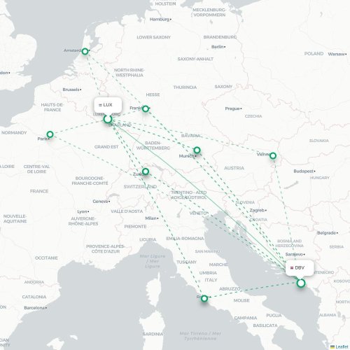 Luxemburg - Dubrovnik kaart van rechtstreekse vlucht