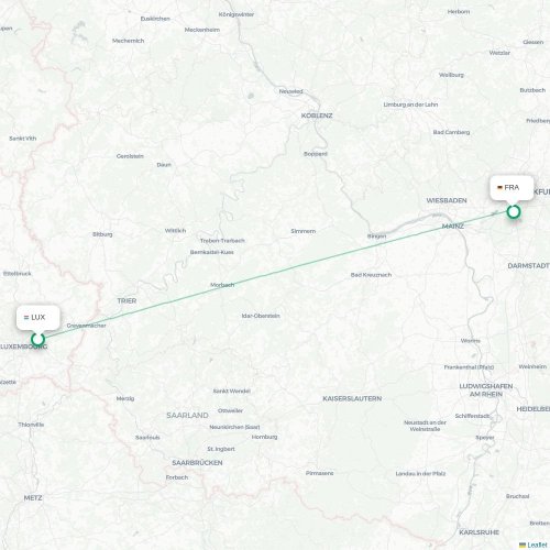 Mapa de vuelo directo Luxemburgo - Fráncfort