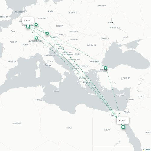 Mapa de vuelo directo Luxemburgo - Hurgada