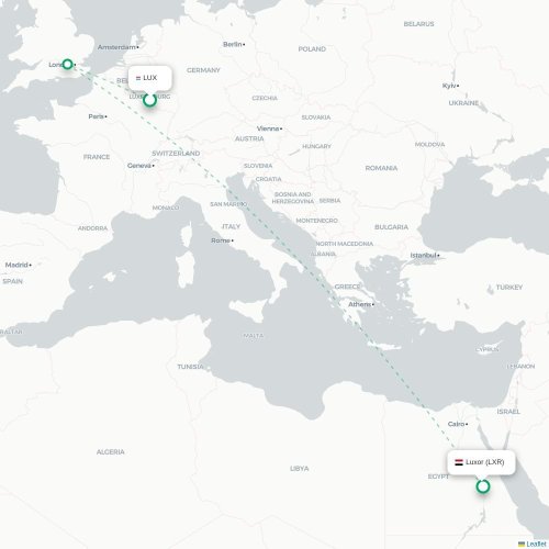 Mapa de vuelo directo Luxemburgo - Lúxor
