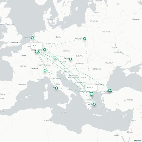 Mapa de vuelo directo Luxemburgo - Salónica