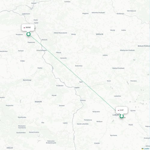 Mapa de vuelo directo Lublin - Varsovia