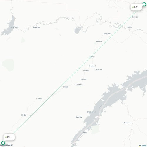 Mapa lotu bezpośredniego Livingstone – Lusaka