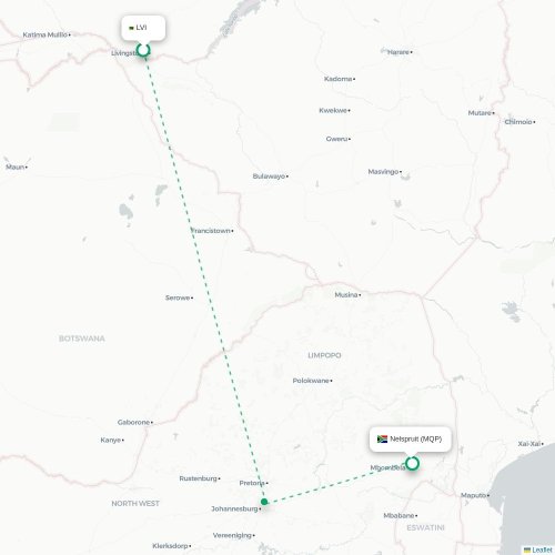 Mapa lotu bezpośredniego Livingstone – Nelspruit