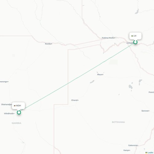 Mapa lotu bezpośredniego Livingstone – Windhuk