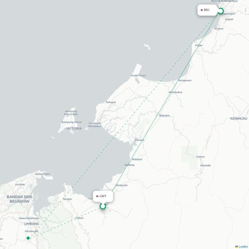 Mapa de vuelo directo Lawas - Kota Kinabalu