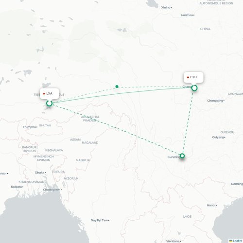 Mapa de vuelo directo Lhasa - Chengdu