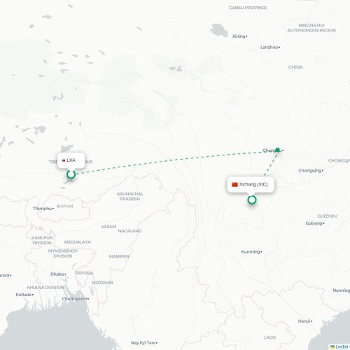 Mapa lotu bezpośredniego Lhasa – Liangshan