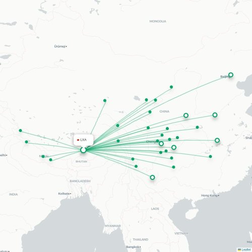 Mapa lotu bezpośredniego Lhasa – Guiyang