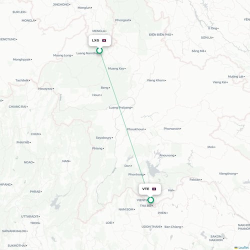 Mapa lotu bezpośredniego Luang Namtha – Wientian