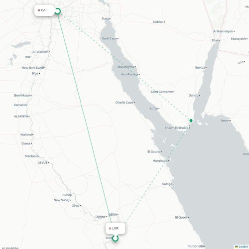 Mapa de vuelo directo Lúxor - El Cairo
