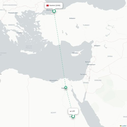 Mapa de vuelo directo Lúxor - Estambul