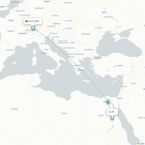 Mapa de vuelo directo Lúxor - Zúrich