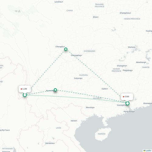 Mapa lotu bezpośredniego Luoyang – Kanton